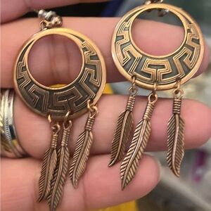 Vintage Wheeler Manufacturing Solid Copper Earrings—Aztec Design Made In USA
